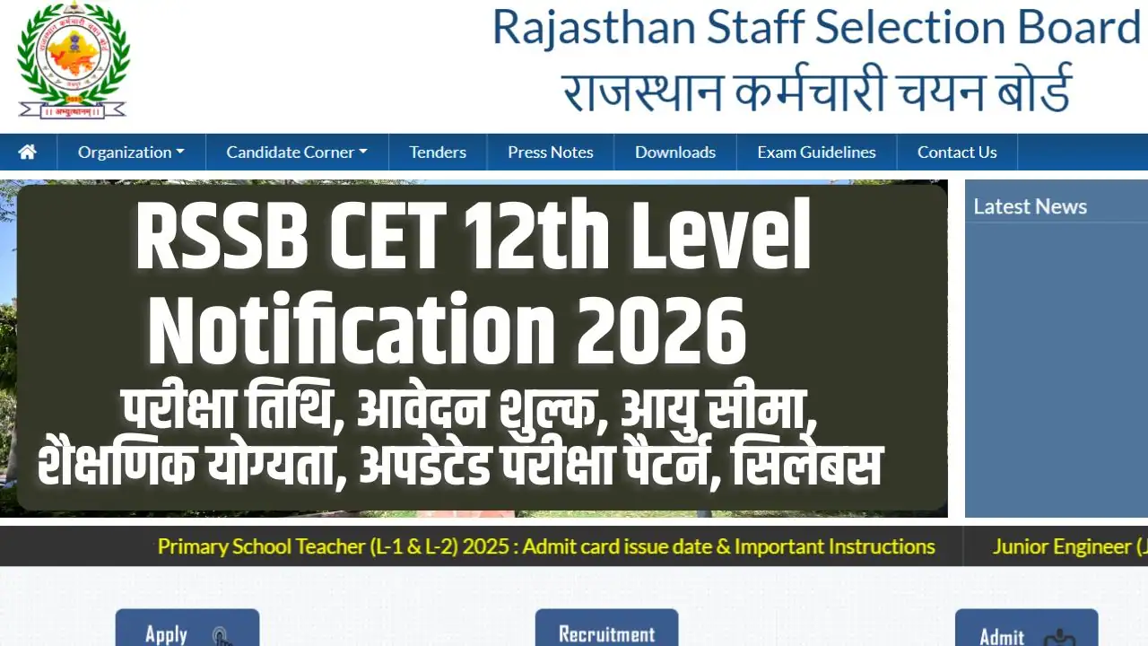 RSSB CET 12th Level Notification 2026